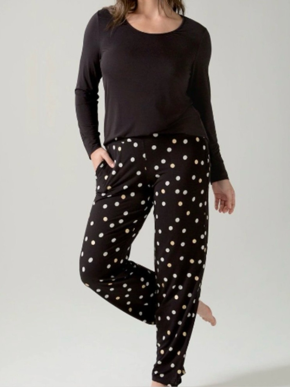 Soma Cool Nights PJ Set - Black with White & Gold Polka Dots